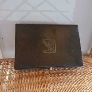 VTG Lord Buxton Faux Leather Jewelry Box Red Lined 9 1/8" x 6 1/8 x 2 1/4" Lion